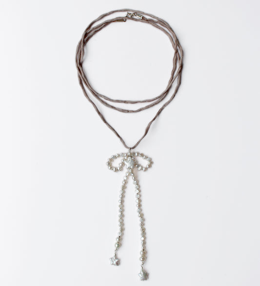 Freshwater Pearl + Pure Silk Wrap Necklace No. IV